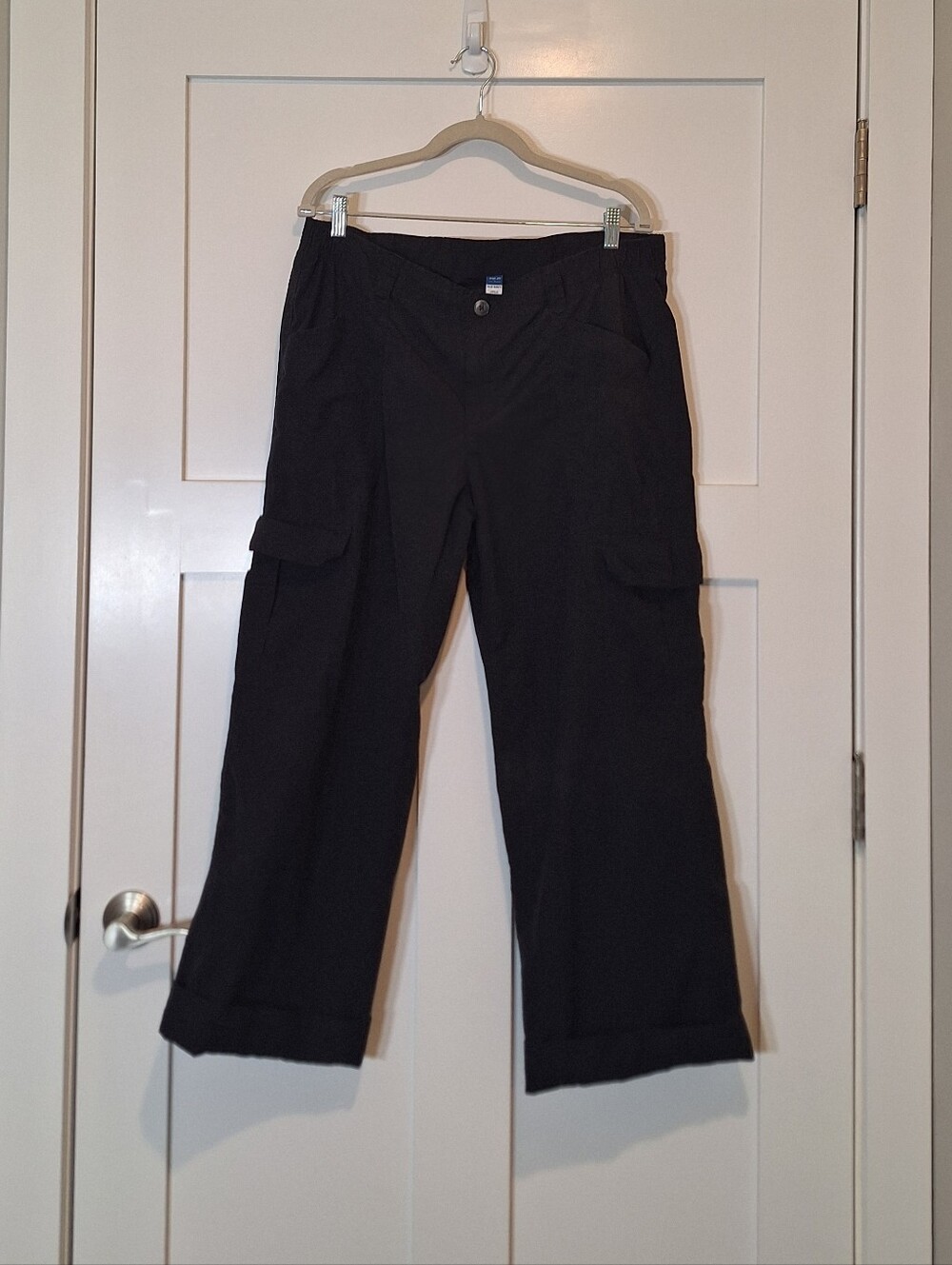Old Navy Wide Leg Cargo Full Length Pants Cotton Nylon Black Size Large Pockets